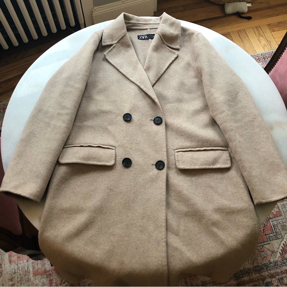 ZARA Beige Women’s Double Breasted Top Coat Size Small